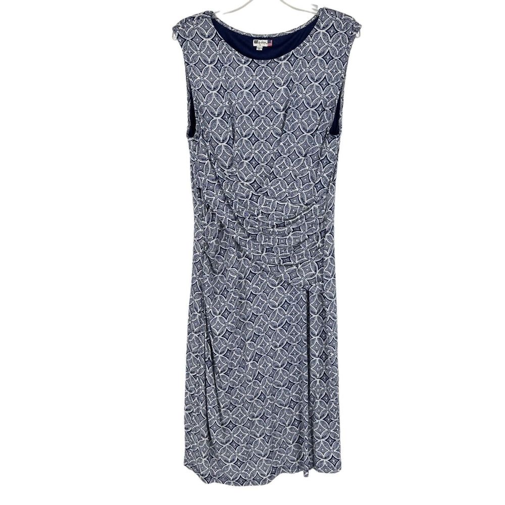 Kut from the Kloth Mollee Dress Print Blue Ruched Stretch Women Size 14